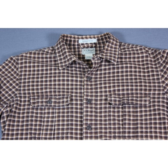 Vintage LL Bean Men Slightly Fitted Flannel Button Down Shirt Heavyweight L Tall - Picture 2 of 10